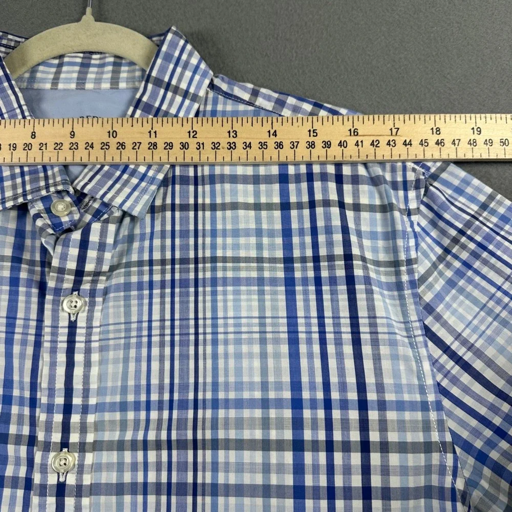 Banana Republic Grant Slim Fit Luxe Stretch Poplin Plaid Shirt Blue White M